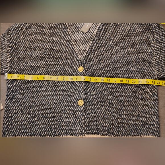 J.Crew Jacquard V-Neck Lady Jacket Cardigan Wool Blend Black/Cream Size Large - Picture 6 of 14